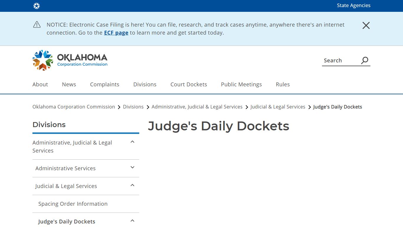Judge's Daily Dockets - Oklahoma Corporation Commission